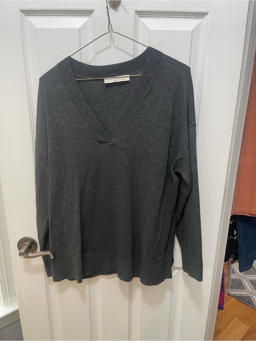 LOFT Dark Charcoal V-Neck Pullover Sweater